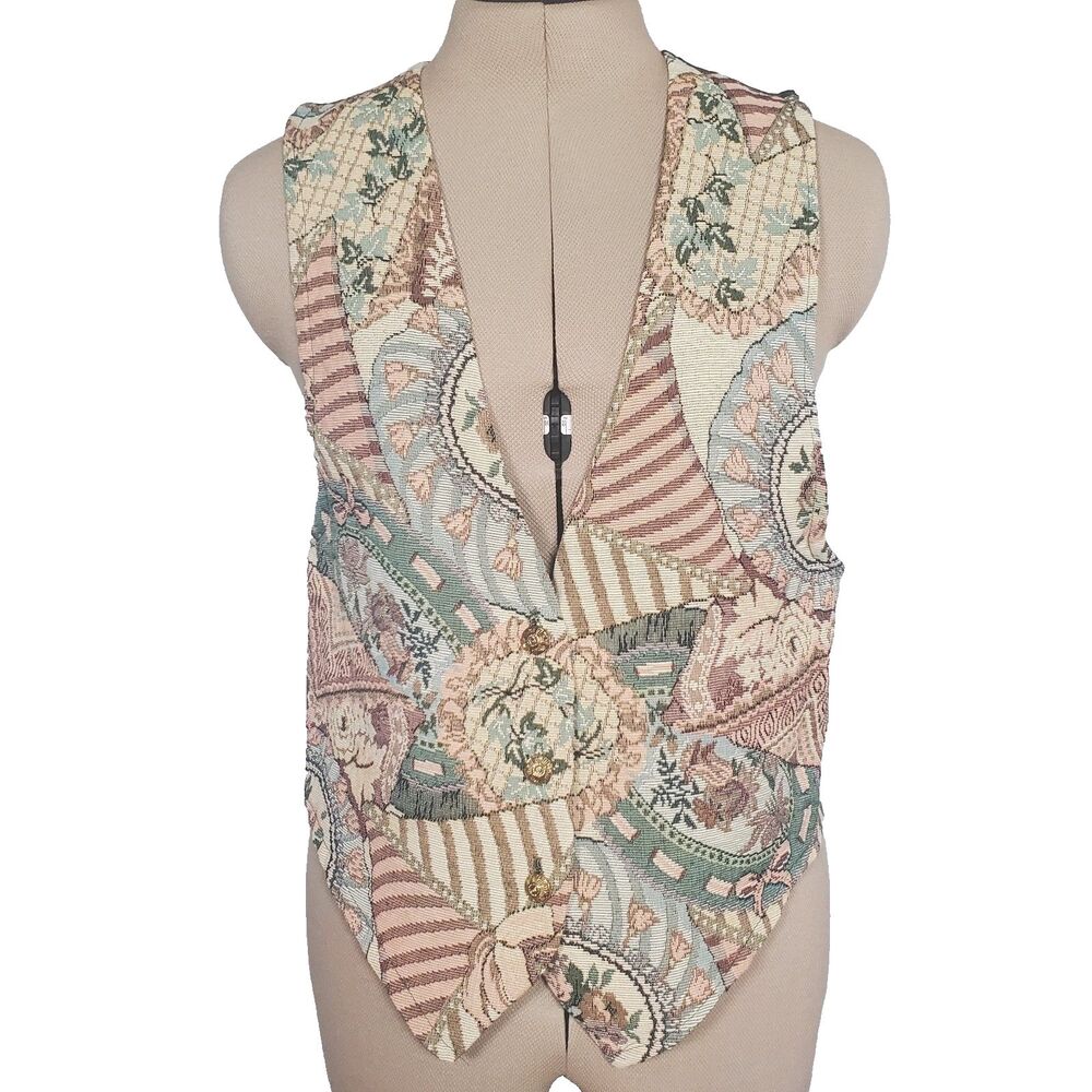 Vintage Backroad Blues Women’s Vest Size Small Tapestry Floral Patchwork USA